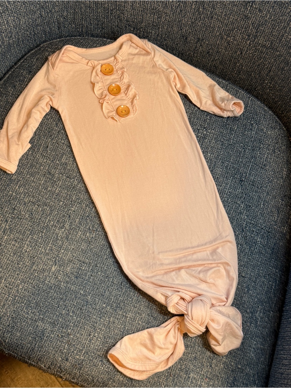 Suzel Peach Infant Gown with Wooden Button Accent